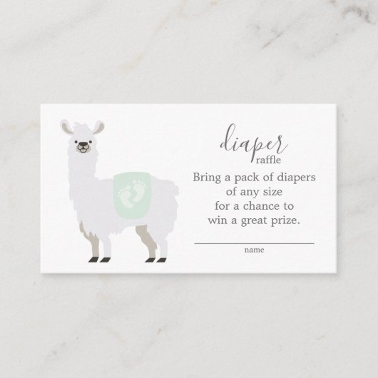 Cute Green Llama Diaper Raffle Ticket Baby shower Informatiekaartje (Voorkant)