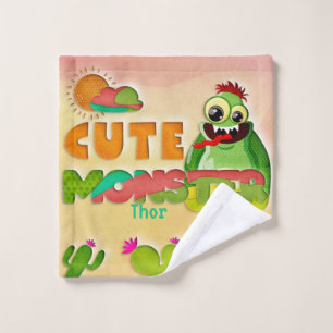 Cute Green Monster Custom Name  Washandje