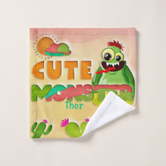 Cute Green Monster Custom Name Washandje