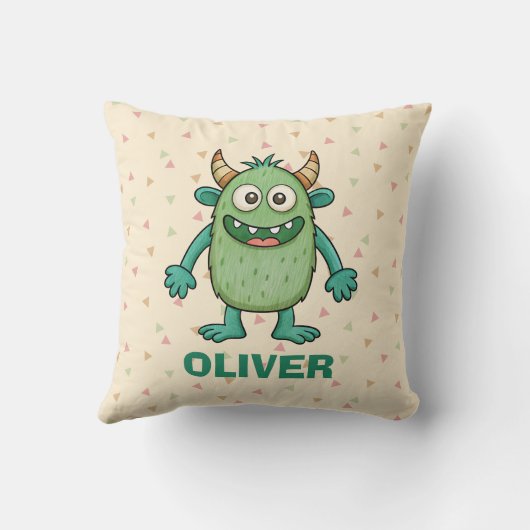 Cute Green Monster, gepersonaliseerd Kussen (Achterkant)