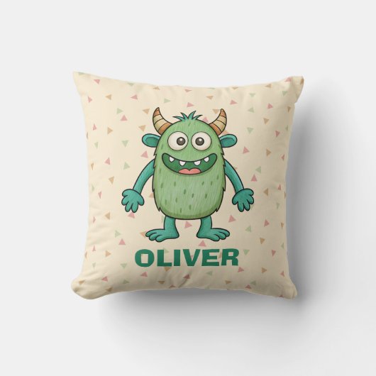 Cute Green Monster, gepersonaliseerd Kussen (Voorkant)