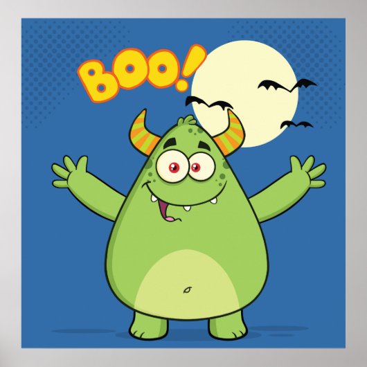 Cute Green Monster Halloween Boo Poster (Voorkant)