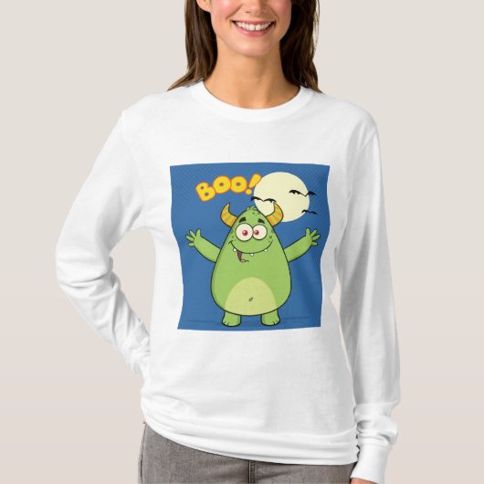 Cute Green Monster Halloween Boo T-shirt (Voorkant)