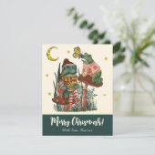 Cute Green Mushroom Kikker en Toad Merry Kerstmis Feestdagenkaart (Staand voorkant)