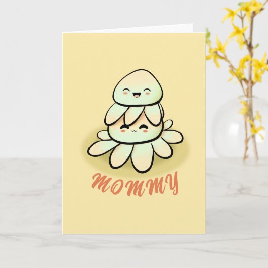 cute green octopus mother Card Kaart (Gele Bloem)