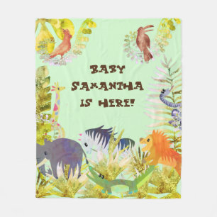 Cute Green Oranje Blue Waterverf Oerwoud Animals Fleece Deken