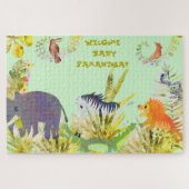 Cute Green Oranje Blue Waterverf Oerwoud Animals Legpuzzel (Horizontaal)