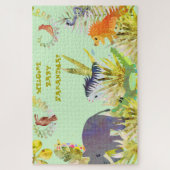 Cute Green Oranje Blue Waterverf Oerwoud Animals Legpuzzel (Verticaal)