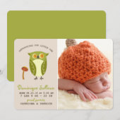 Cute Green Owl Foto Birth Announance Aankondiging (Voorkant / Achterkant)