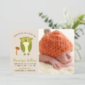 Cute Green Owl Foto Birth Announance Aankondiging (Staand voorkant)