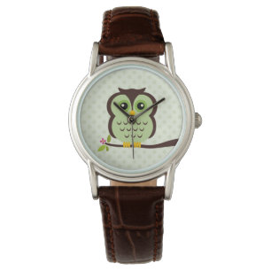 Cute Green Owl Horloge