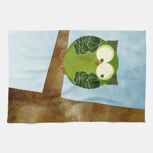 Cute Green Owl Kitchen Towel Theedoek (Horizontaal)