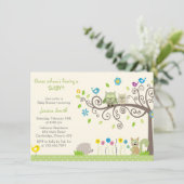 Cute Green Owl Neutral Baby Shower Invitations Kaart (Staand voorkant)