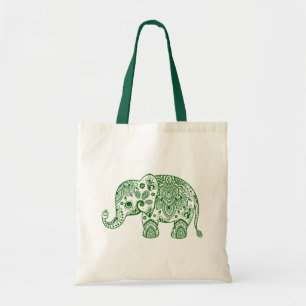 Cute Green Paisley Floral Elephant Illustration. Tote Bag