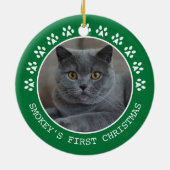 Cute Green Paw Prints Lijst kerst Keramisch Ornament (Achterkant)
