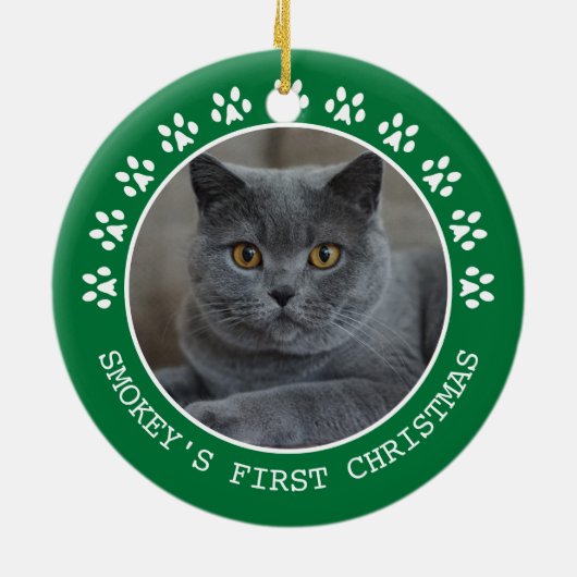 Cute Green Paw Prints Lijst kerst Keramisch Ornament (Achterkant)