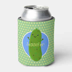 Cute green pickle komkommer cartoon illustratie blikjeskoeler