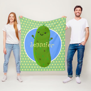 Cute green pickle komkommer cartoon illustratie fleece deken