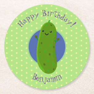 Cute green pickle komkommer cartoon illustratie ronde kartonnen onderzetter
