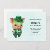 Cute Green Pig in Fancy Attire Birthday Party Uitnodiging Briefkaart (Voorkant / Achterkant)