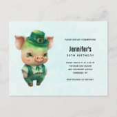Cute Green Pig in Fancy Attire Birthday Party Uitnodiging Briefkaart (Voorkant)