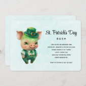 Cute Green Pig St. Patrick's Day Party Kaart (Voorkant / Achterkant)