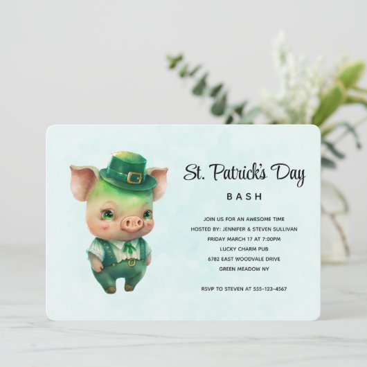 Cute Green Pig St. Patrick's Day Party Kaart (Staand voorkant)
