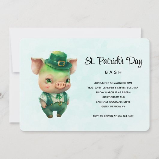 Cute Green Pig St. Patrick's Day Party Kaart (Voorkant)