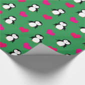 Cute green pinguin harten patroon cadeaupapier (Hoek)