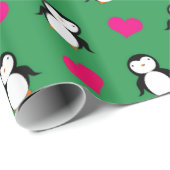 Cute green pinguin harten patroon cadeaupapier (Rol Hoek)