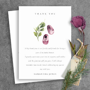 Cute Green Pink Girl Shoes Foliage Baby shower Bedankkaart