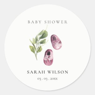 Cute Green Pink Girl Shoes Foliage Baby shower Ronde Sticker