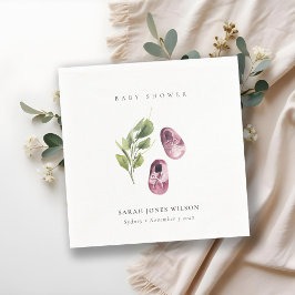 Cute Green Pink Girl Shoes Foliage Baby shower Servet