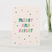 Cute Green Pink Merry & Bright Confetti Christmas Feestdagen Kaart (Voorkant)