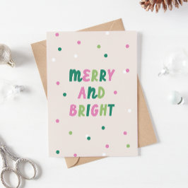 Cute Green Pink Merry & Bright Confetti Christmas Feestdagen Kaart