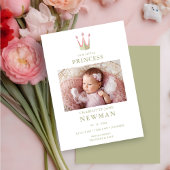 Cute Green Pink Princess Crown Photo Baby Newborn Aankondiging