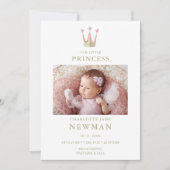 Cute Green Pink Princess Crown Photo Baby Newborn Aankondiging (Voorkant)