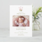 Cute Green Pink Princess Crown Photo Baby Newborn Aankondiging (Staand voorkant)