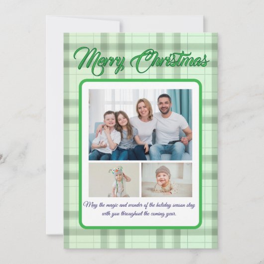 Cute Green Plaid Portrait Photo Christmas Feestdagenkaart (Voorkant)