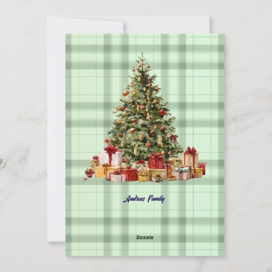 Cute Green Plaid Portrait Photo Christmas Feestdagenkaart (Achterkant)