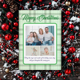 Cute Green Plaid Portrait Photo Christmas Feestdagenkaart