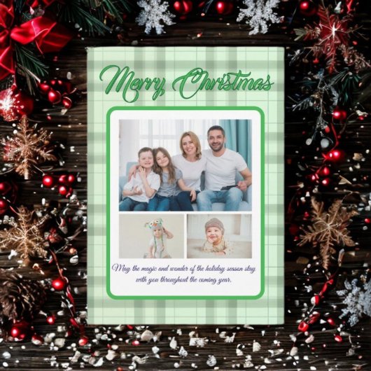 Cute Green Plaid Portrait Photo Christmas Feestdagenkaart