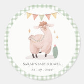 Cute Green Play Cactus Boho Llama Baby shower Ronde Sticker (Voorkant)