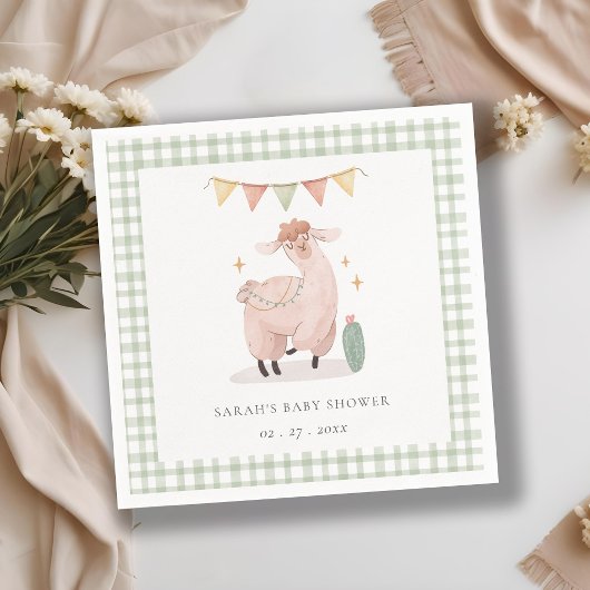 Cute Green Play Cactus Boho Llama Baby shower Servet