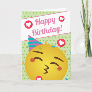 Cute Green Polka Dot Kiss Emoji Happy Birthday Kaart