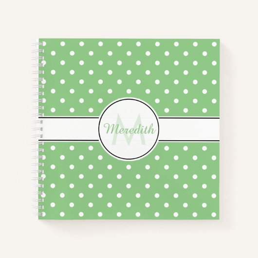 Cute Green Polka Dot Pattern Monogram Notitieboek (Voorkant)
