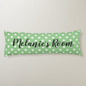 Cute green polka stip Patroon custom girl's name Lichaamskussen (Achterkant)
