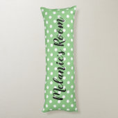 Cute green polka stip Patroon custom girl's name Lichaamskussen (Achterkant (Verticaal))