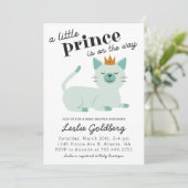 Cute Green Prince Kitty Cat Baby shower Kaart (Staand voorkant)
