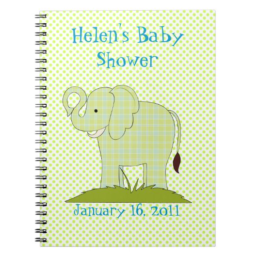 Cute Green Pset Elephant Baby shower Notebook Notitieboek (Voorkant)